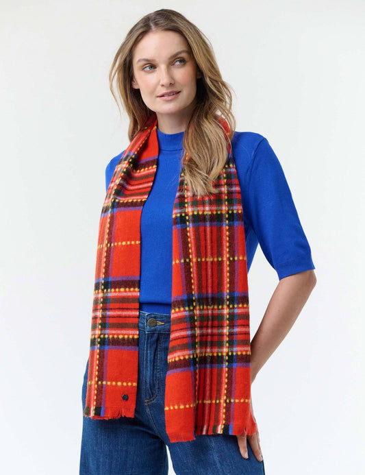 Checkered Wool Scarf Blue