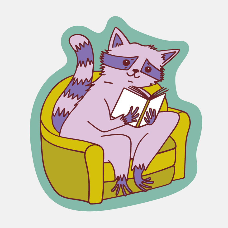 Reading Raccoon Sticker