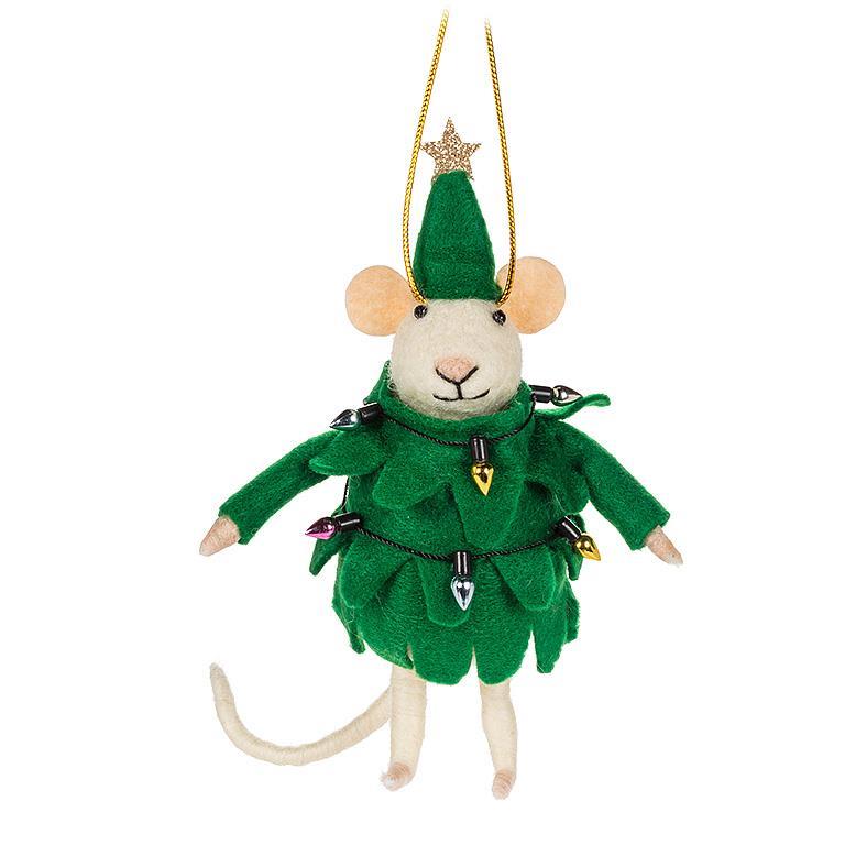 Mouse in Tree Suit Felt Ornament