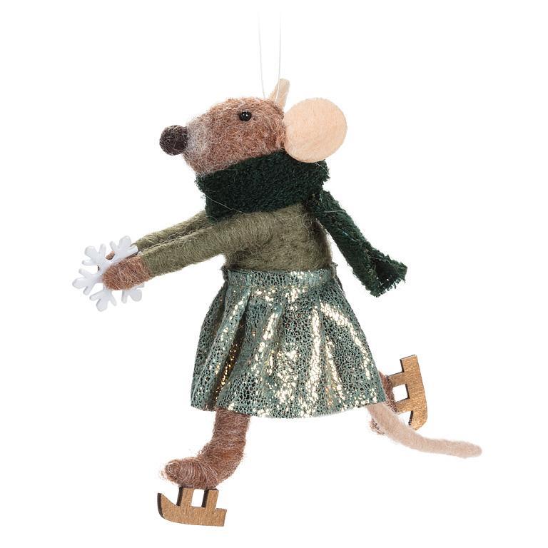 Skating Mouse with Scarf Felt Ornament