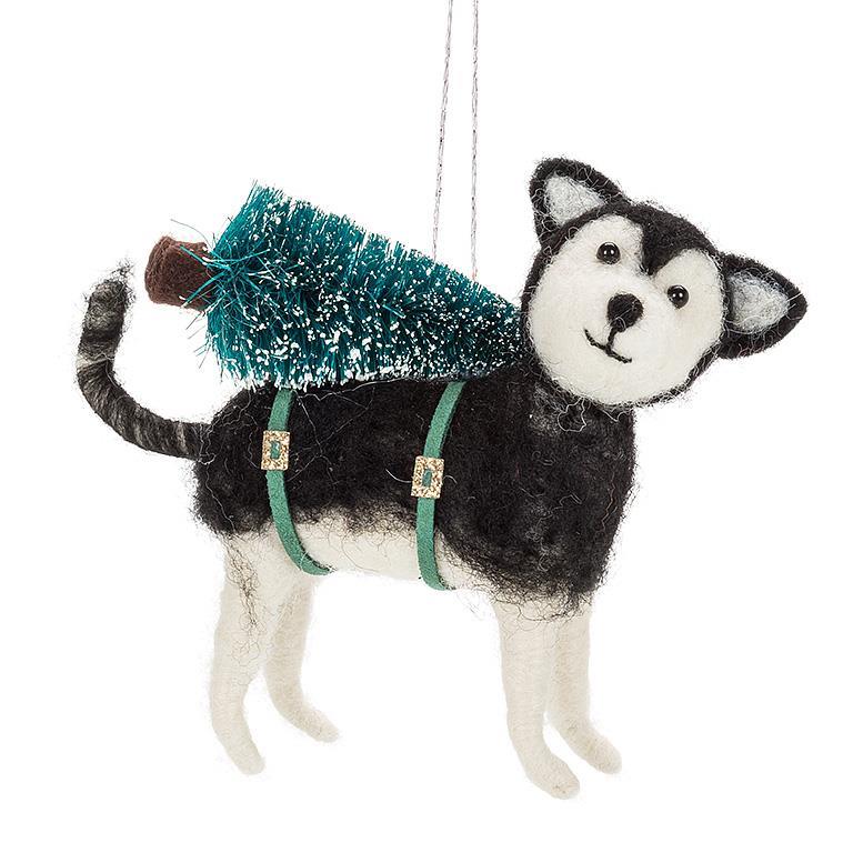 Husky with Tree Felt Ornament