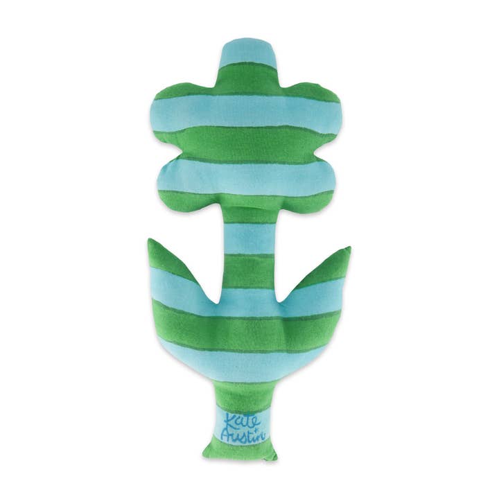 Flower Pillow in Blue Green Stripe