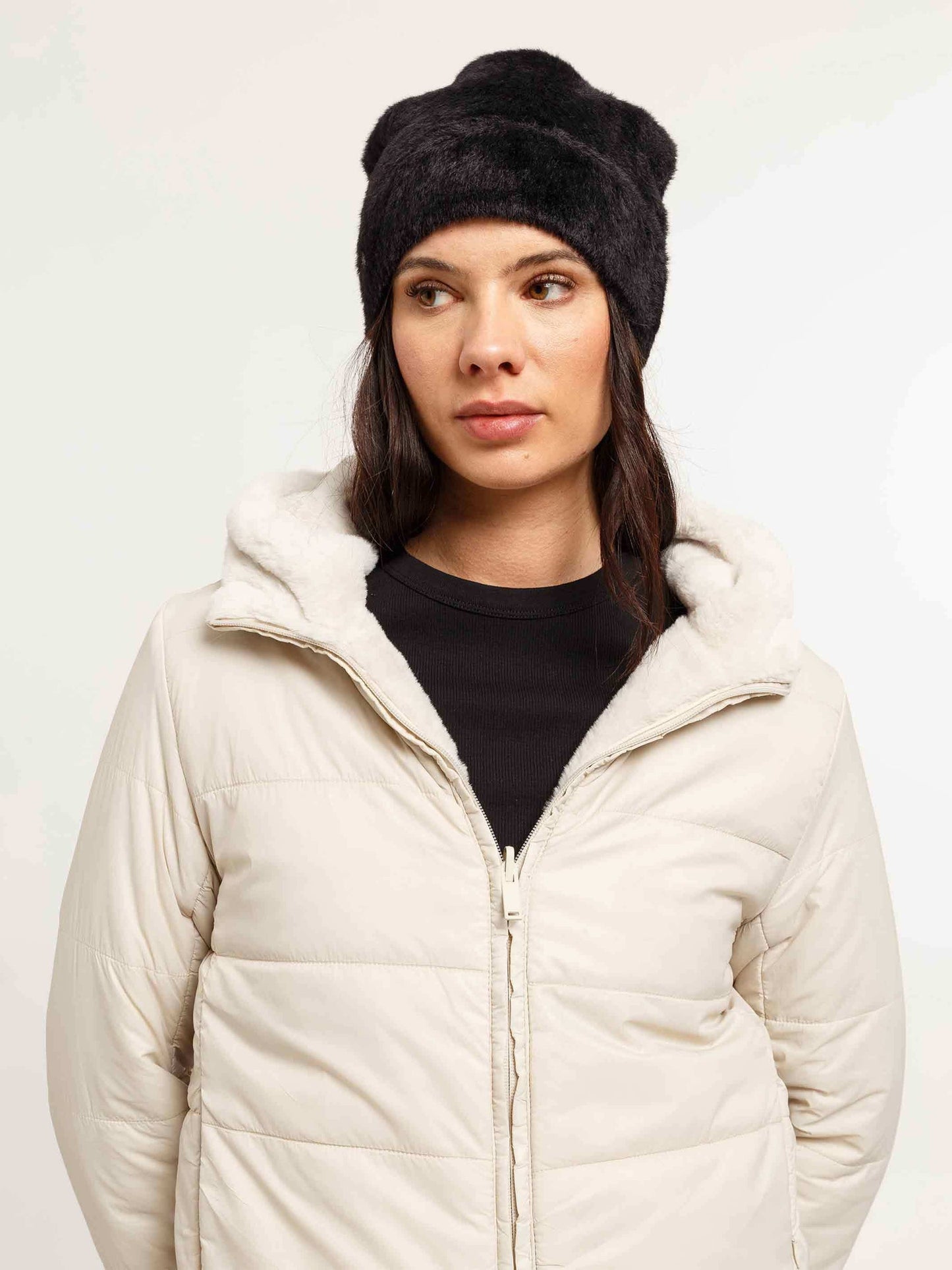 Fuzzy Beanie With Folded Back