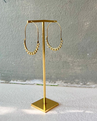 Brass Beaded Wire Hoop Earrings