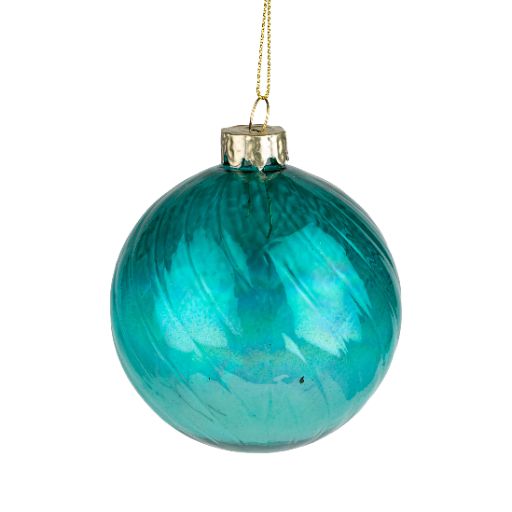 Translucent Teal Swirl Glass Ball Ornament