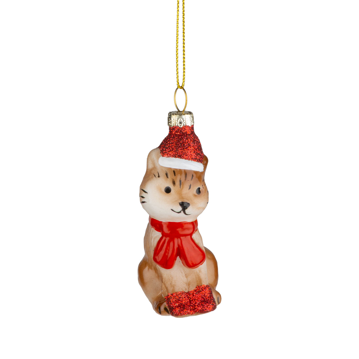 Santa Hat Cat Glass Ornament