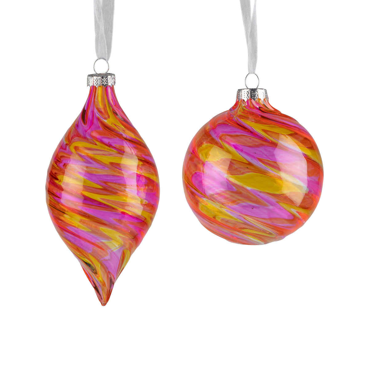 Orange and Pink Swirled Glass Ornament