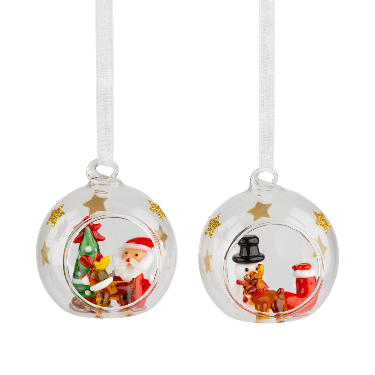Santa and Snowman Glass Globe Ornament