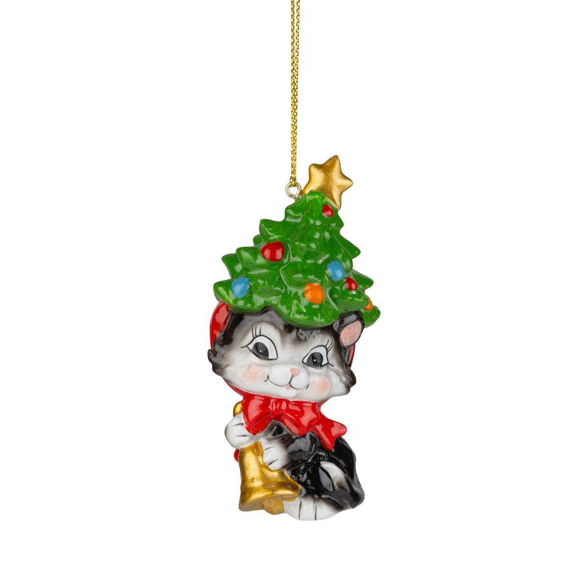 Resin Cat With Tree Hat Ornament