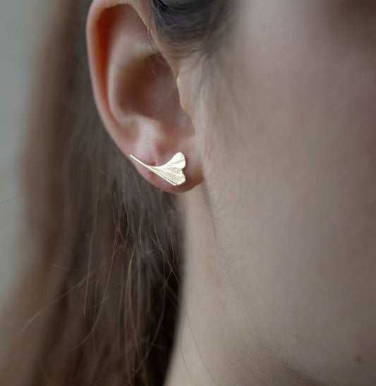 Half-Ginkgo Stud Earrings