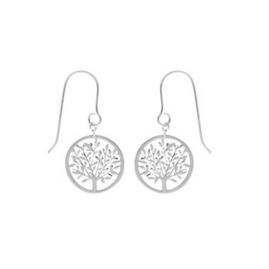 Tree in Circle Hook Earrings