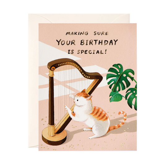 Cat and Harp Birthday Card