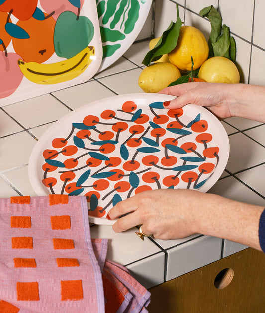 Cherries Mini Round Birch Serving Tray