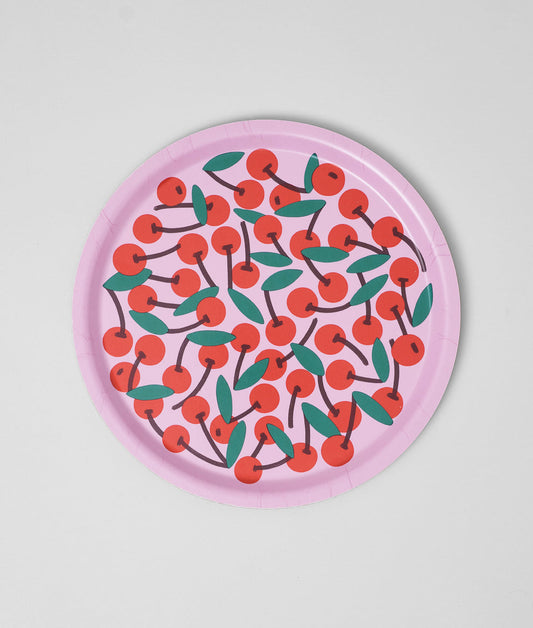 Cherries Pink Mini Round Birch Serving Tray