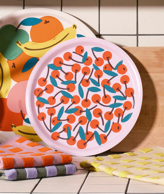 Cherries Pink Mini Round Birch Serving Tray