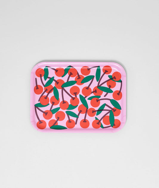 Cherries Pink Mini Rectangle Birch Serving Tray