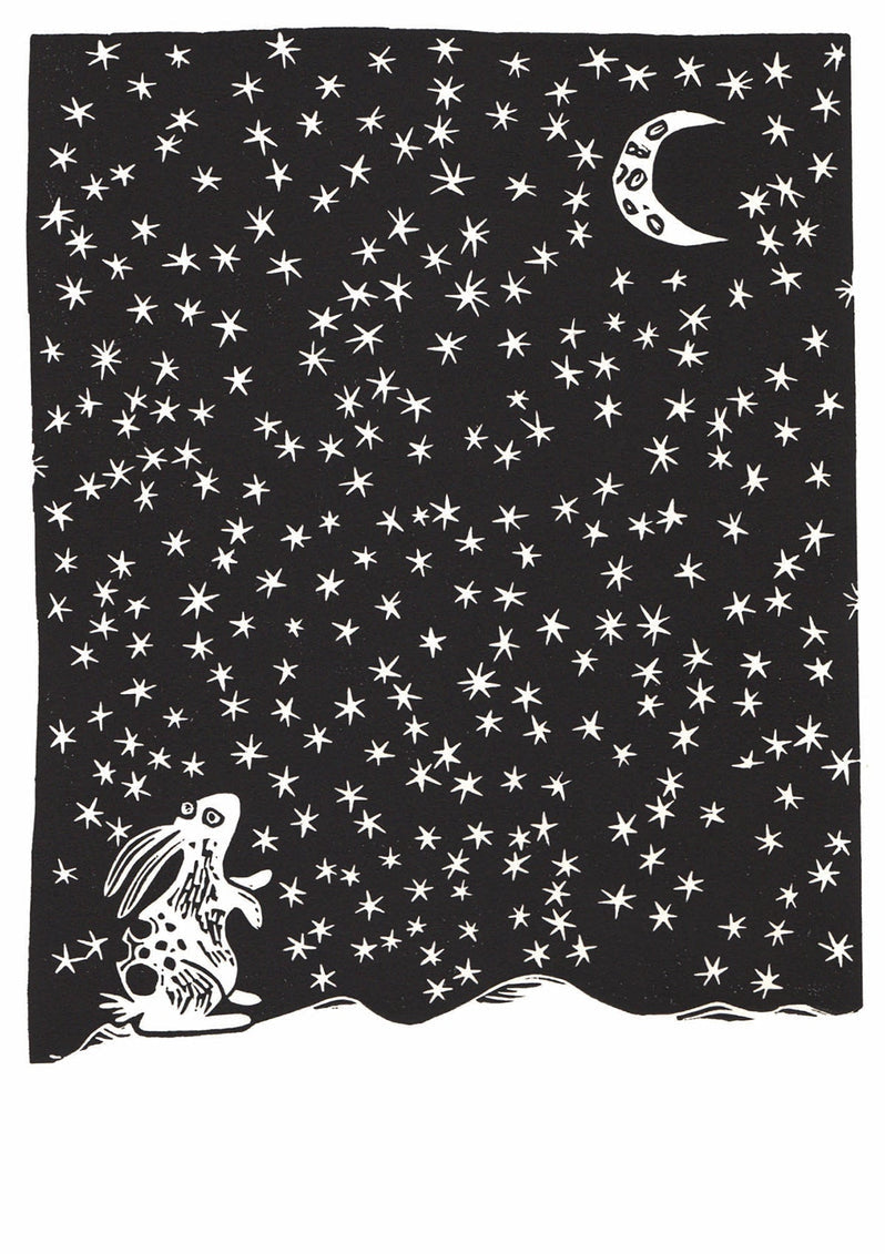 Spotty Rabbit Gazing at the Moon Card