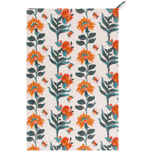 Marigold Block Print Tea Towel