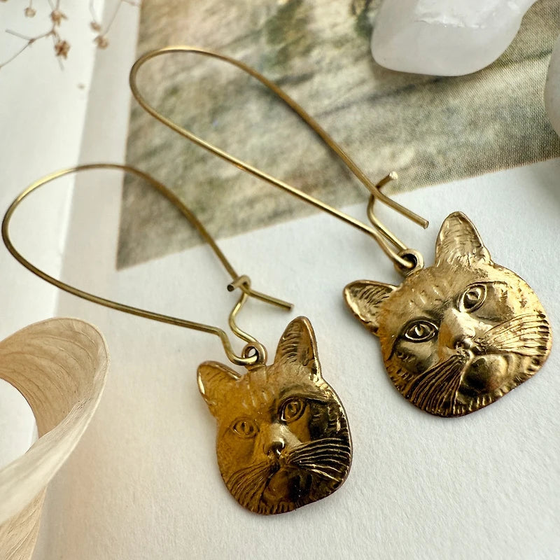 "Miser' Cat Face Drop Earrings