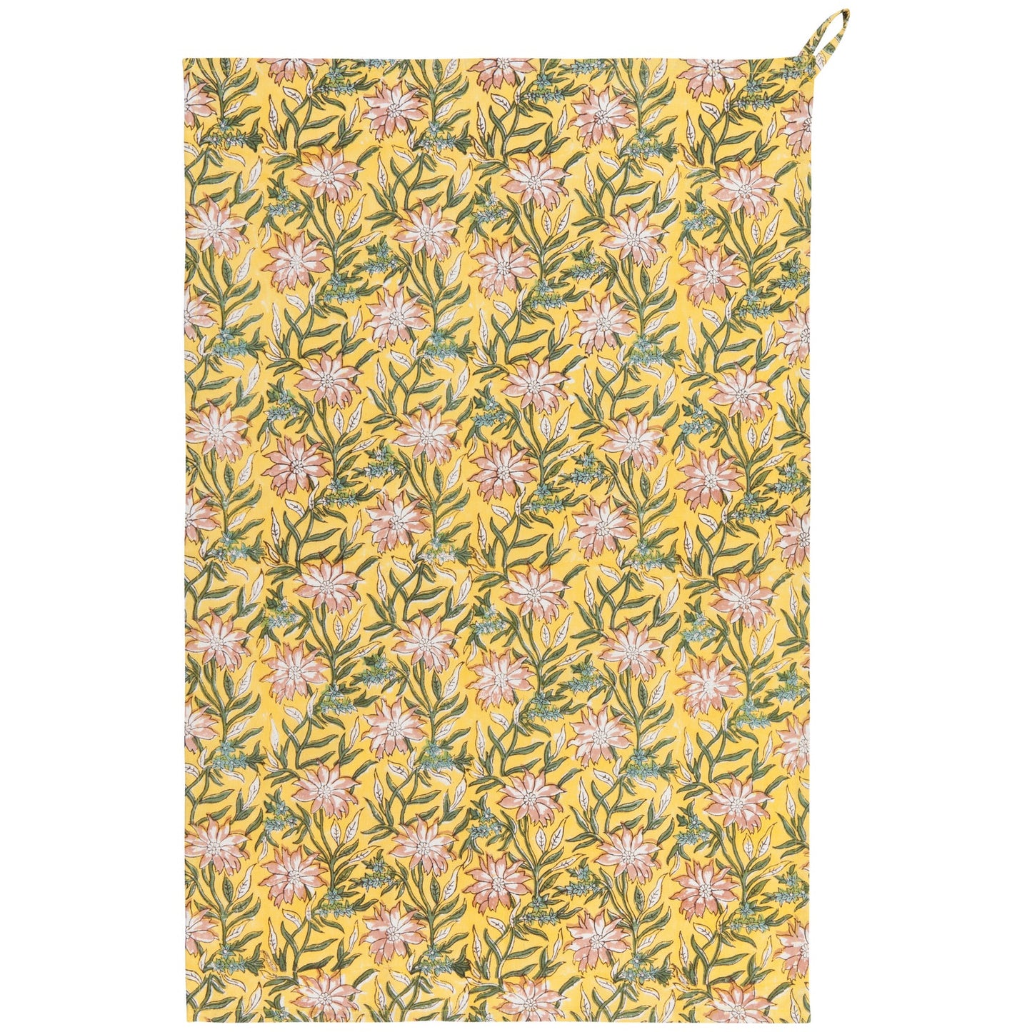 Clematis Block Print Tea Towel