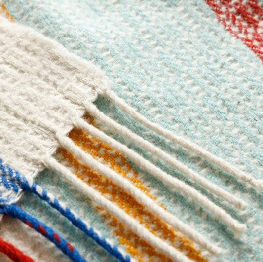Close-up of a textured fabric with multicolor stripes