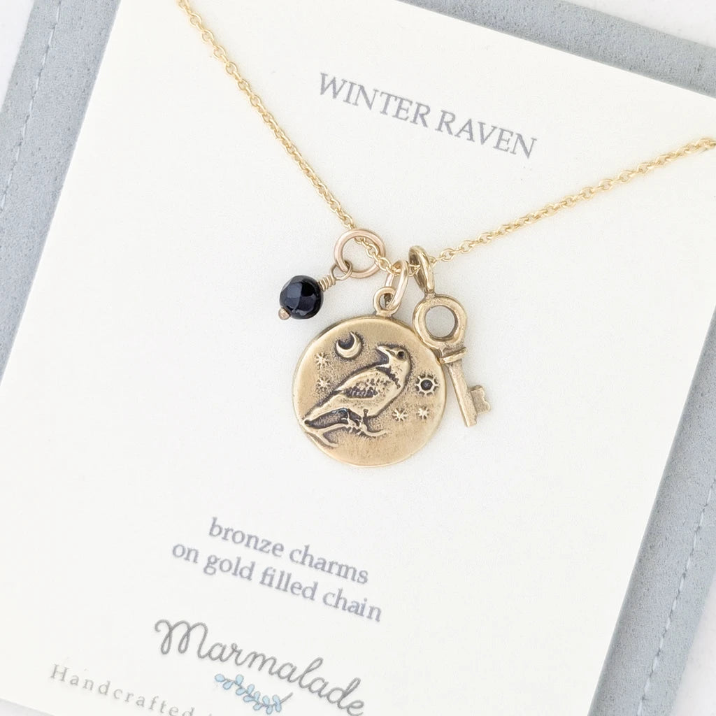 Winter Raven Charm Necklace