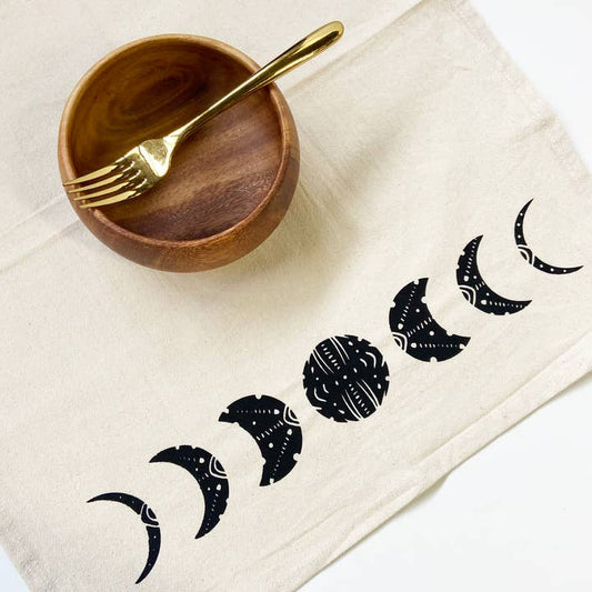 Moon Phases Hand Printed Organic Tea Towel