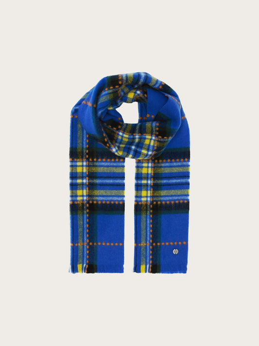 Checkered Wool Scarf Blue