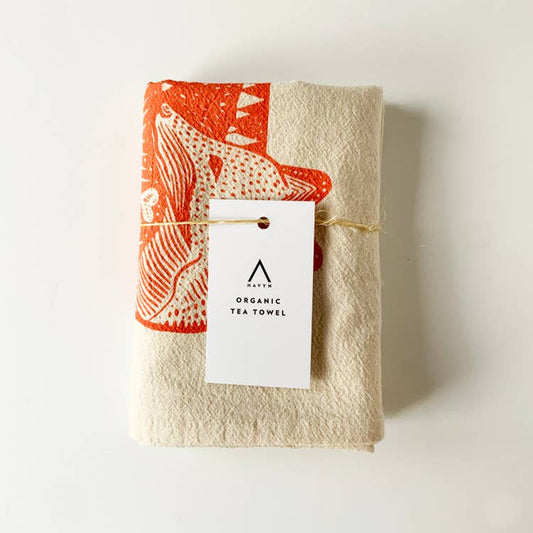 Fox Hand Printed Organic Tea Towel