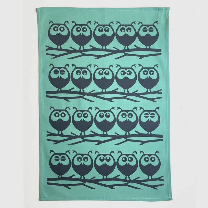 Magpie X Hornsea Owls On Branch Tea Towel