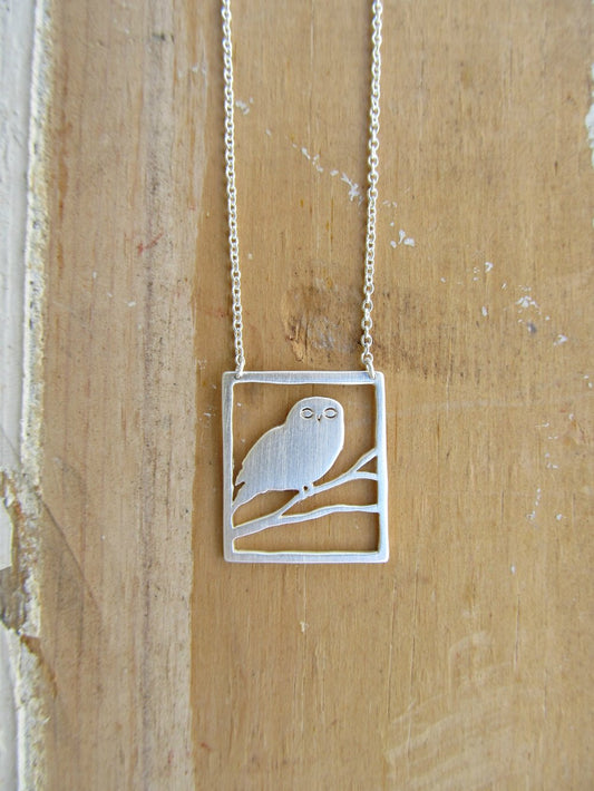 Tashi Owl in Frame Necklace - Matte