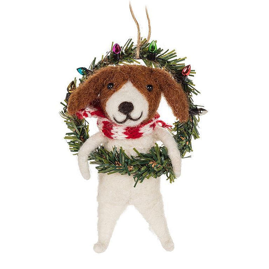 Dog with Wreath Felt Ornament