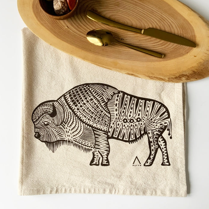 Bison Hand Printed Organic Tea Towel