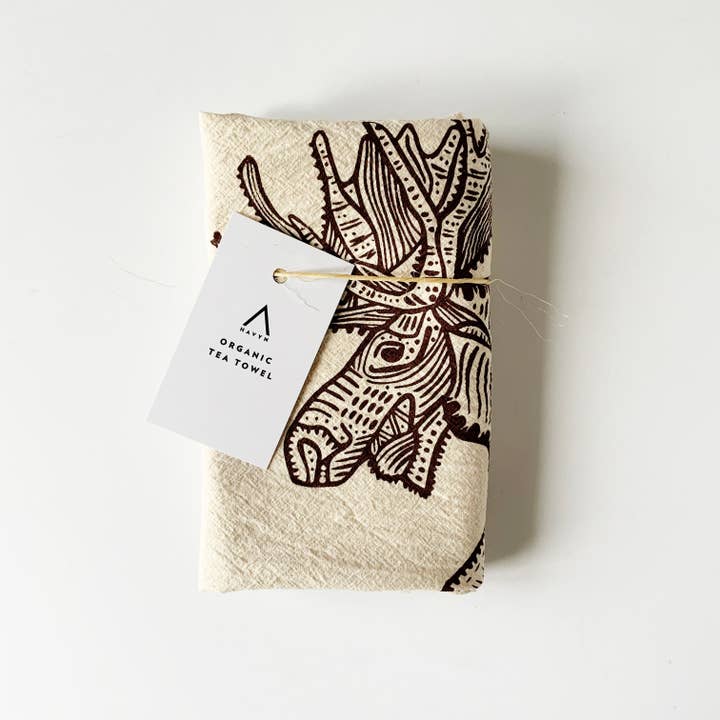 Moose Hand Printed Organic Tea Towel