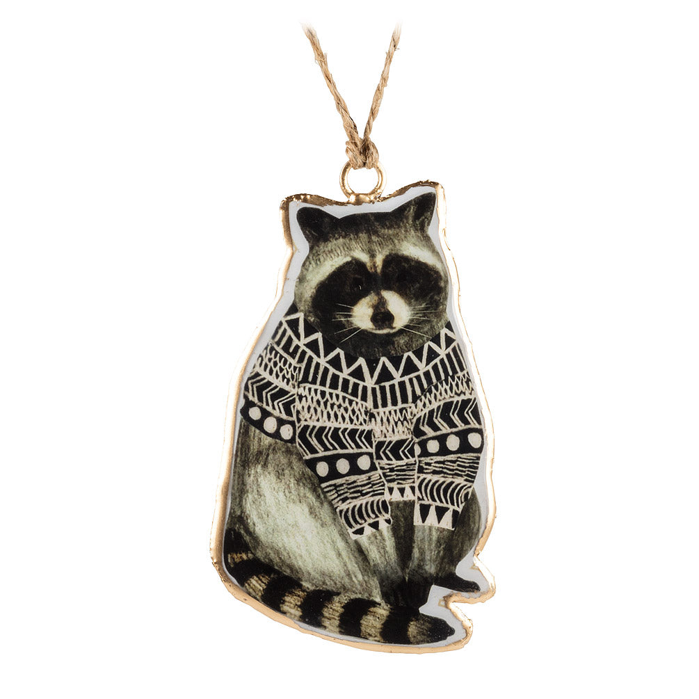 Raccoon in Cozy Sweater Flat Holiday Ornament