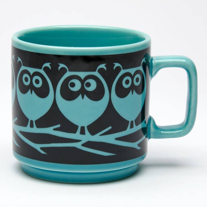 Magpie X Hornsea Owls On Branch Teal Mug