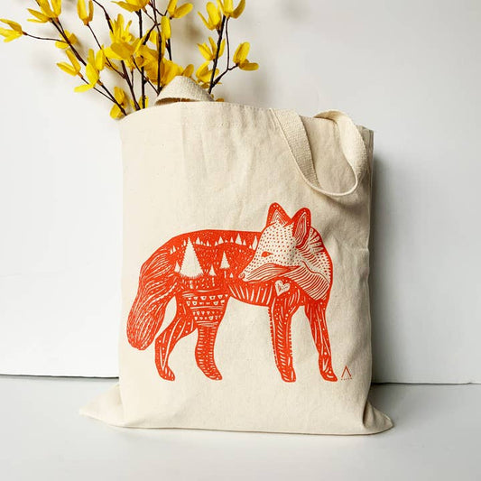 Orange Fox Hand Printed Every Day Cotton Tote