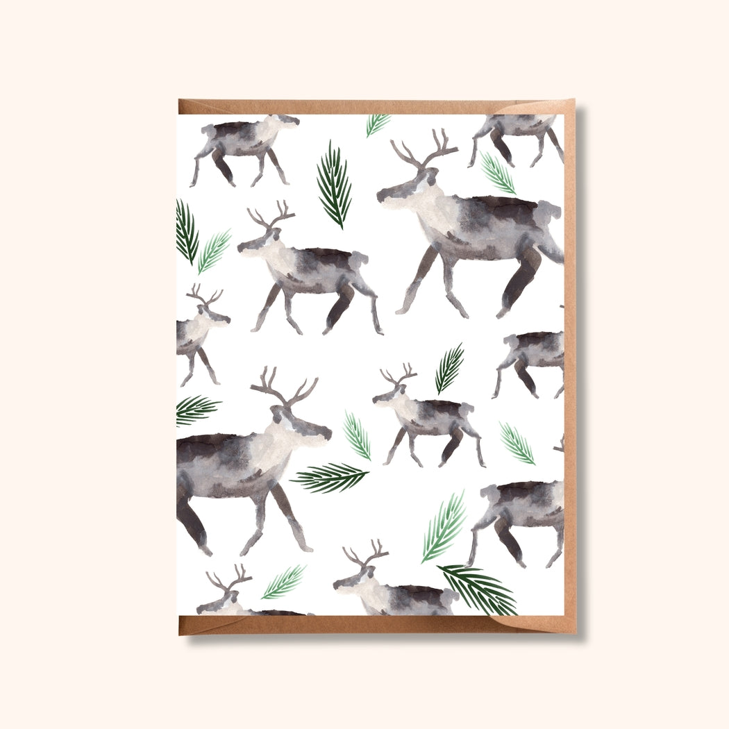 Reindeer on White Holiday Card