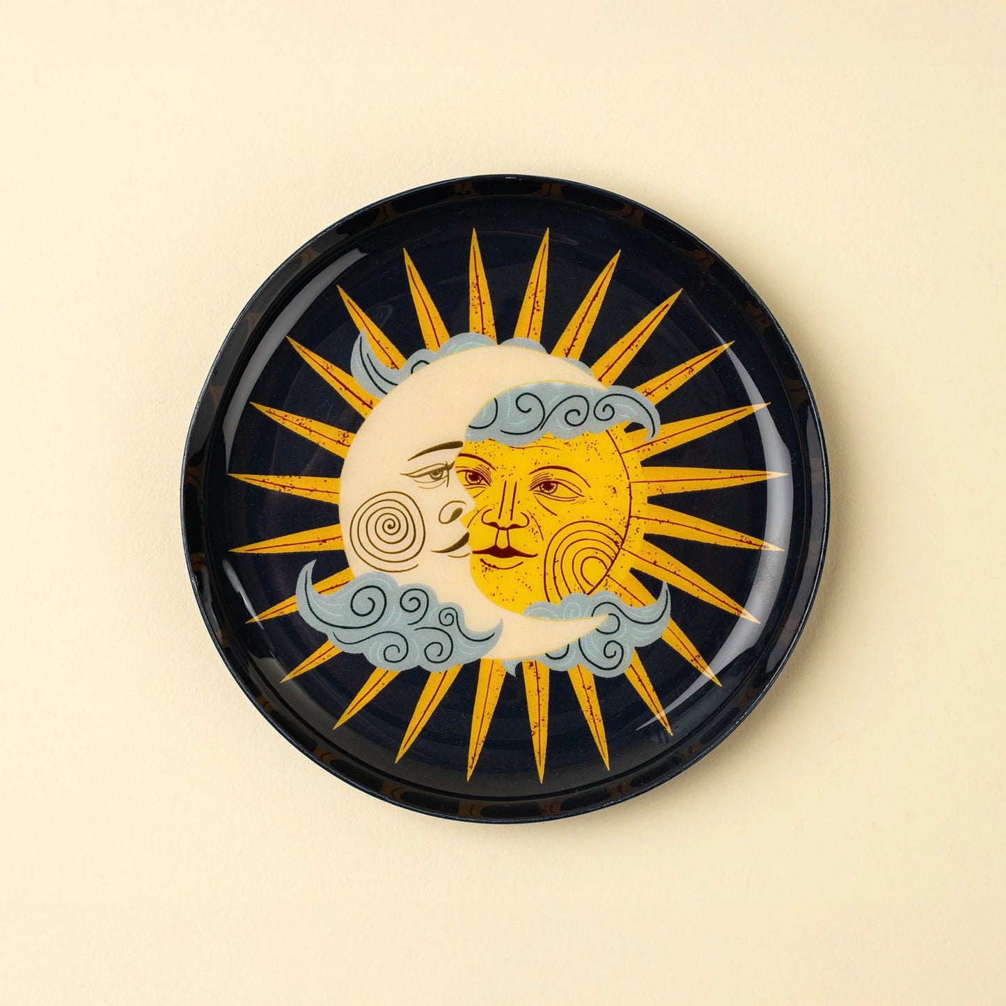 Sun and Moon Enameled Dish