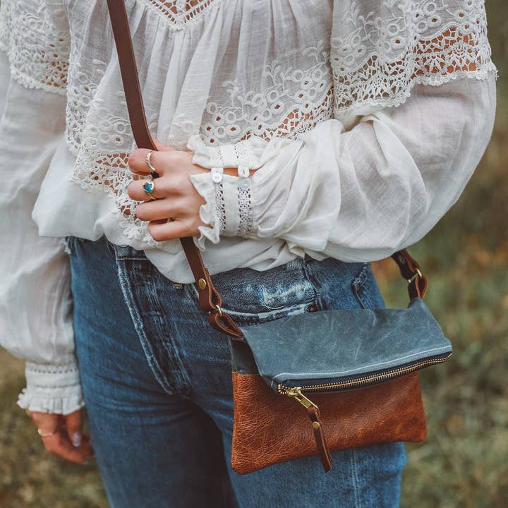 Grey Canvas Crossbody Bag