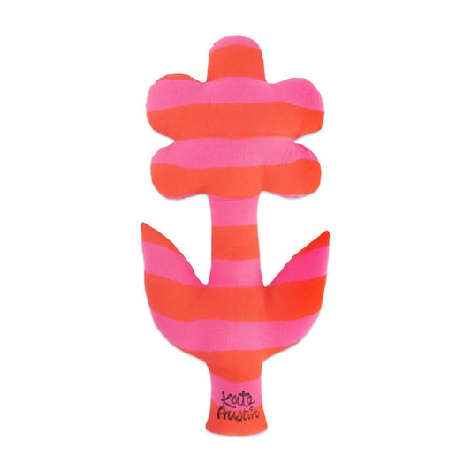 Flower Pillow in Pink Red Stripe