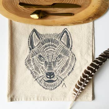 Wolf Hand Printed Organic Tea Towel