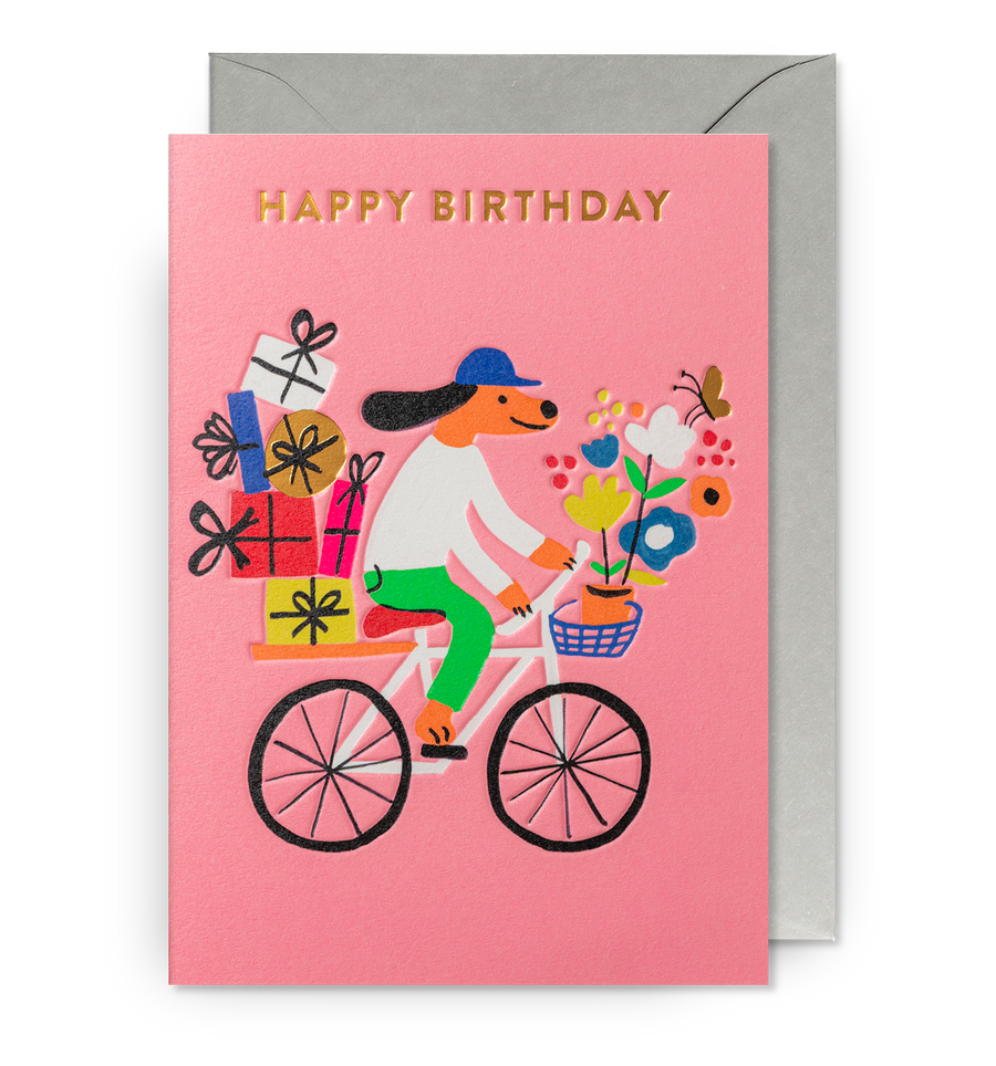 Dog on Bike Birthday Card