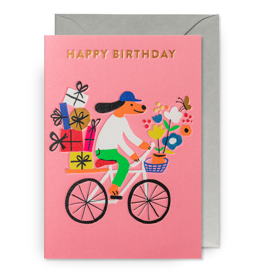 Dog on Bike Birthday Card