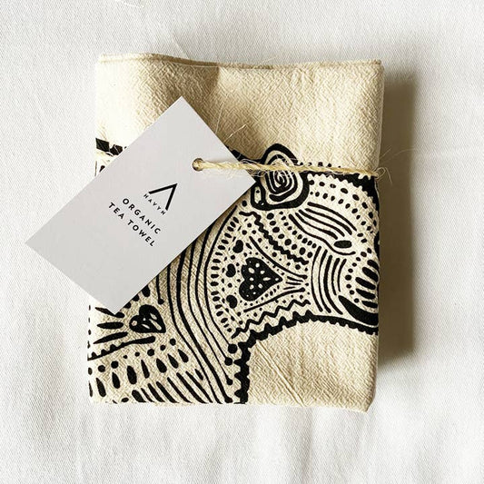 Bear Hand Printed Organic Tea Towel