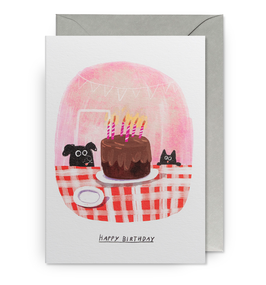 Dog & Cat Cake Happy Birthday Card
