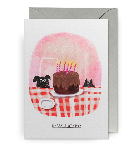 Dog & Cat Cake Happy Birthday Card