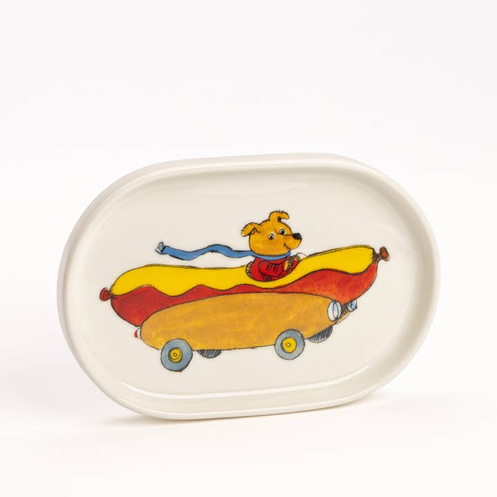 Magpie X Richard Scarry Hot Dog Car Oval Trinket Dish