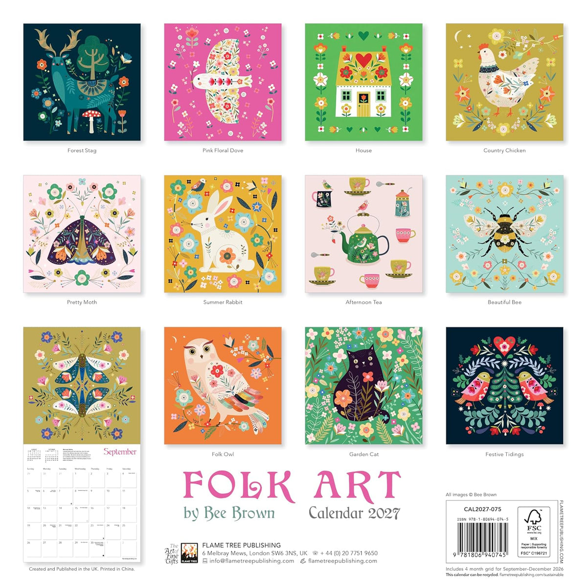 Folk Art by Bee Brown 2027 Wall Calendar