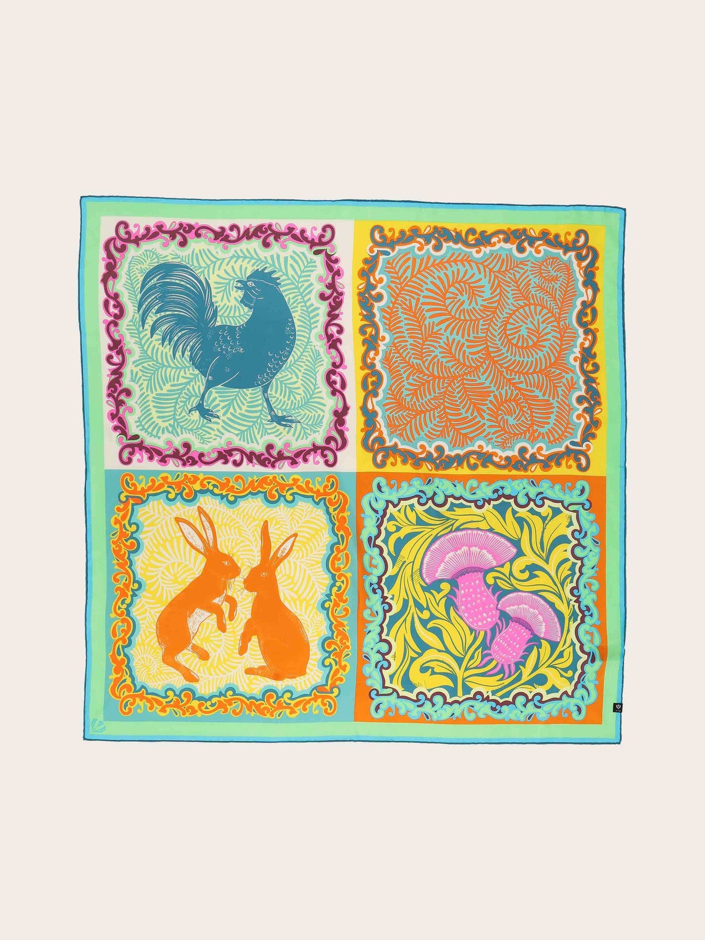 Thistle and Animal Silk Square